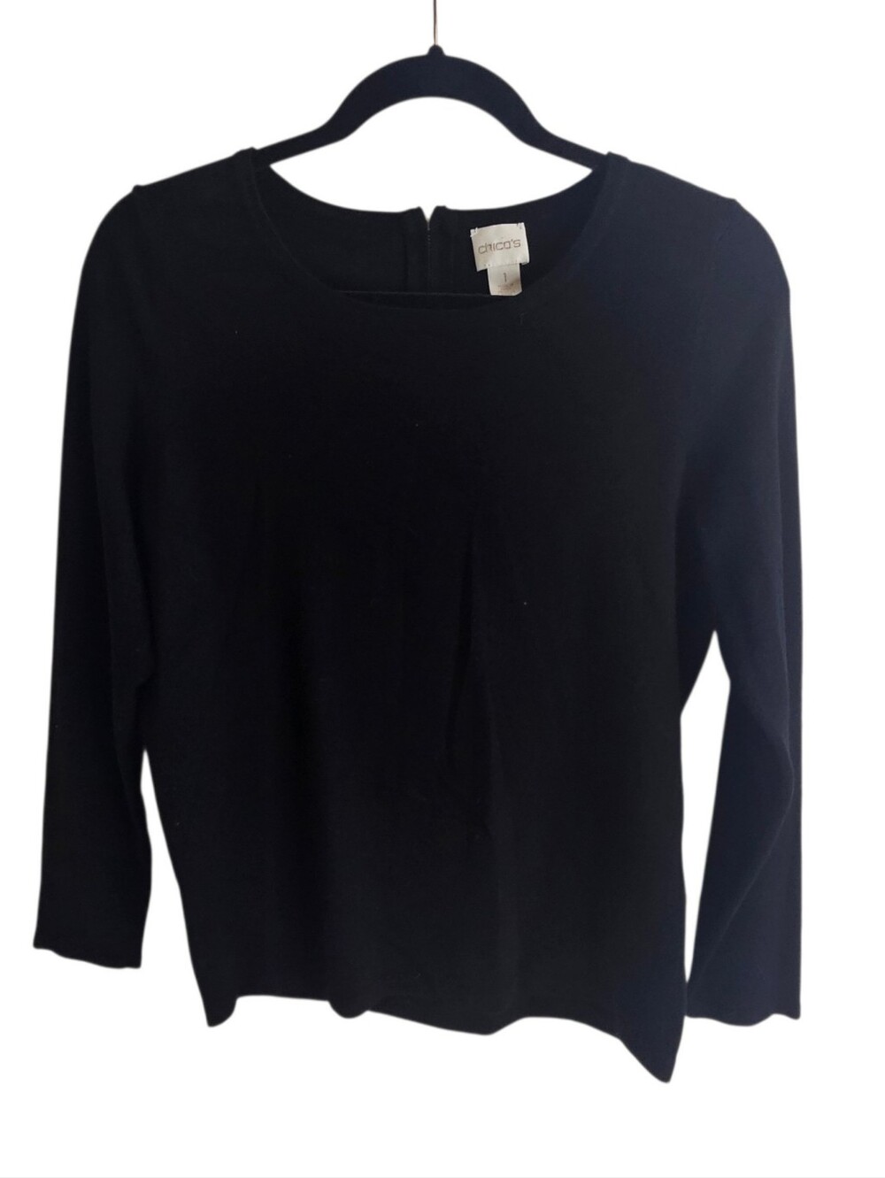 Chico's Classic Black Sweater Size 1 Long Sleeve Crewneck Sweater Zipper Back